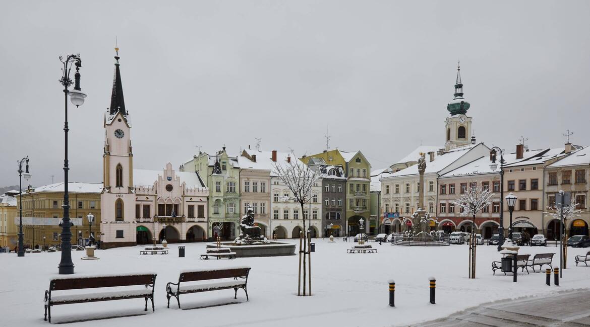 Trutnov, Krakonošovo náměstí v zimě, trutnovský advent