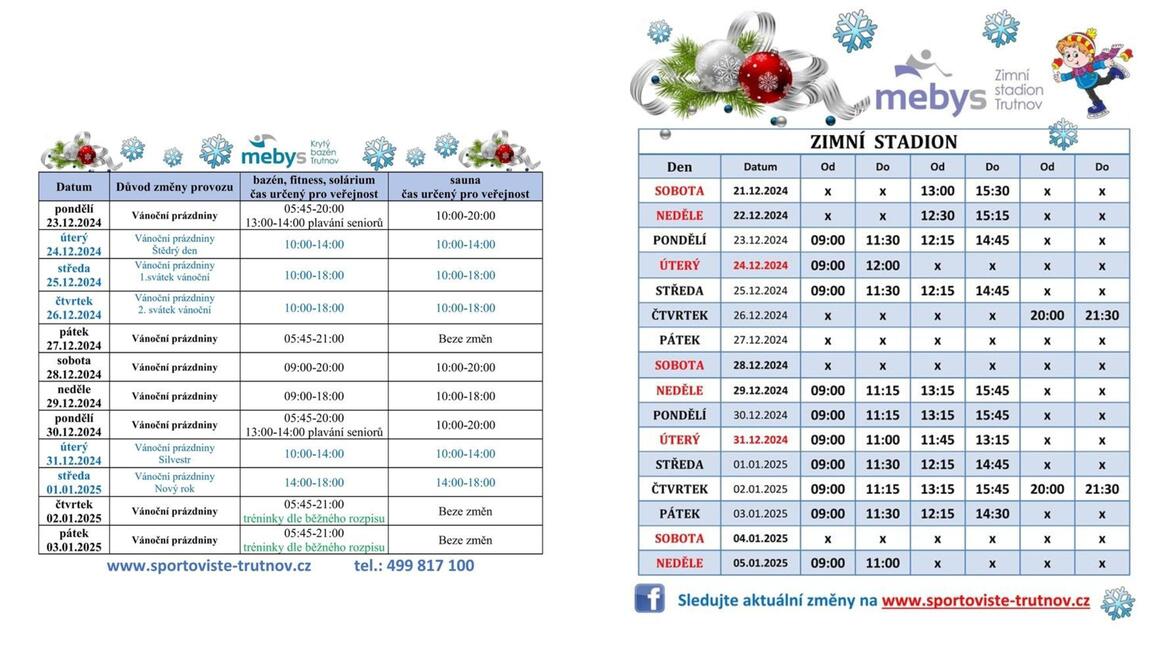 Otevřená sportoviště na svátky